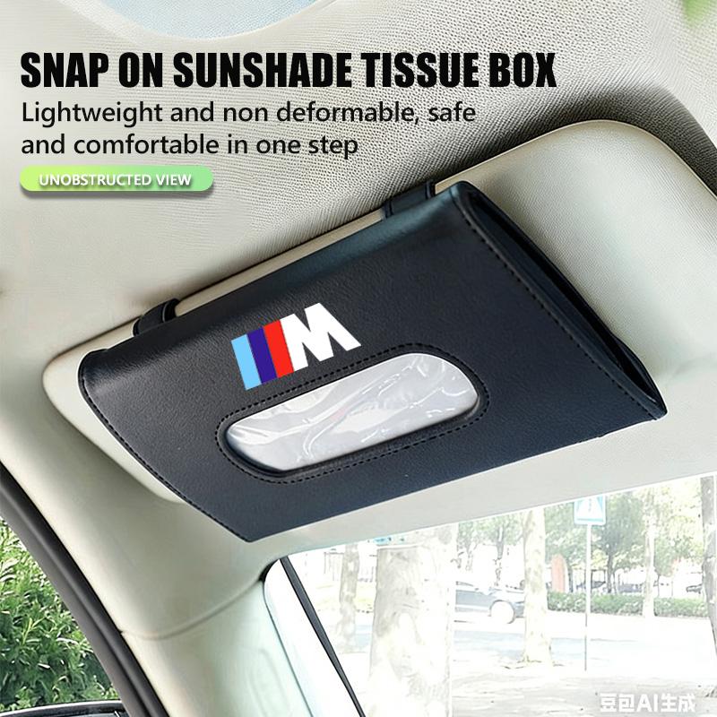 SHEJ3 Car Tissue Box Sun Visor Type Block Hanging Napkin Holder Paper Rack For BMW 1 3 5 7 Series M F01 F20 F10 F13 E52 E53 E60 E93