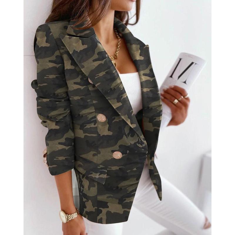 New Autumn Winter Long Sleeve Double-Breasted Printed Blazer Jacket 2025 Fashion Printed Suit Jacket