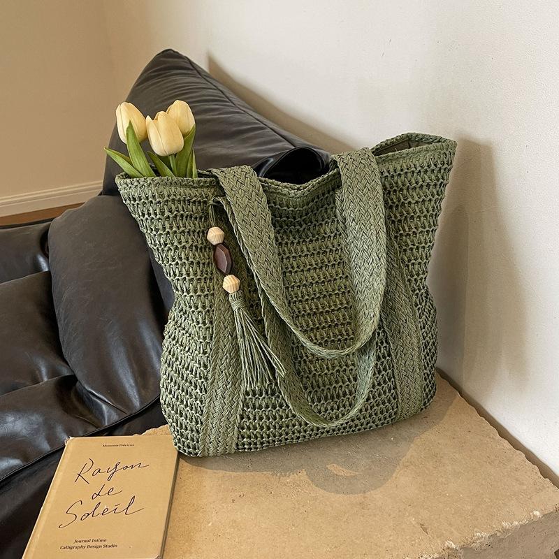 

Новая портативная плечевая сумка из соломы большой вместимости зелёный