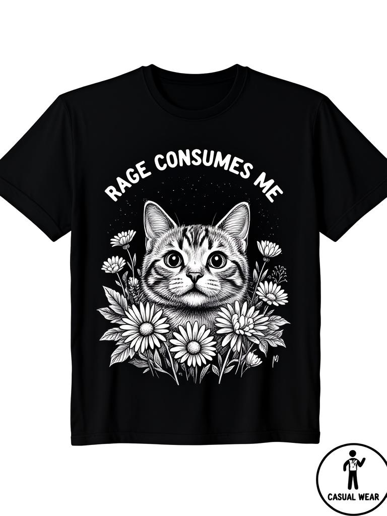 Cute Cat Rage Consumes Me Funny Sarcastic Kitten Flower TShirt Summer Casual and Comfortable Fashion