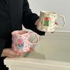 Caneca de Café de Cerâmica com Alça Ergonômica Caneca com Padrão Floral Irregular Lavável na Lava-louças Copo Novidade para Café Chá Leite