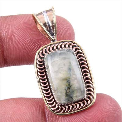 Natural Aquamarine Gemstone 925 Solid Sterling Silver TwoTone Pendant 1.50" J6J48