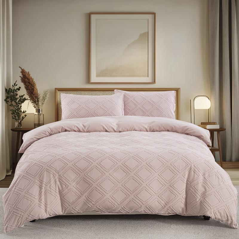 White Duvet Cover Queen Boho Tufted Microfiber Bedding Set for All Seasons, Embroidery Shabby Chic Comforter Covers with Zipper