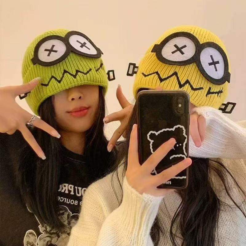 1Pcs Funny Cute Knitted Warmer Hat Women's Autumn and Winter Warm Cartoon Warm and Cold Ear Protection Hat Student Bald Hat Gift