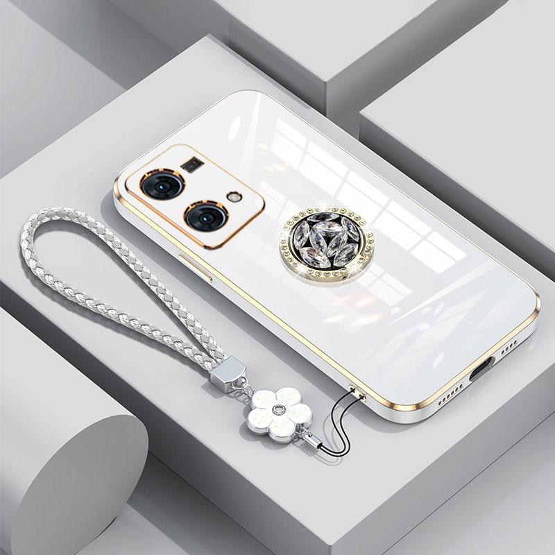 Custodia Reno7 4G Lussuosa Cover con Anello di Diamanti per OPPO Reno 7 Z 5G A54s A98 A16s A17 A78 Custodia per Telefono con Cordino Custodia Placcata Reno7