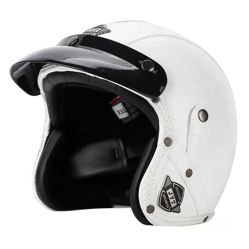 3C Vintage 3/4 Half Helmet Electric Motorcycle Summer Pedal Cruise Locomotive Leather Helmet Men and Women