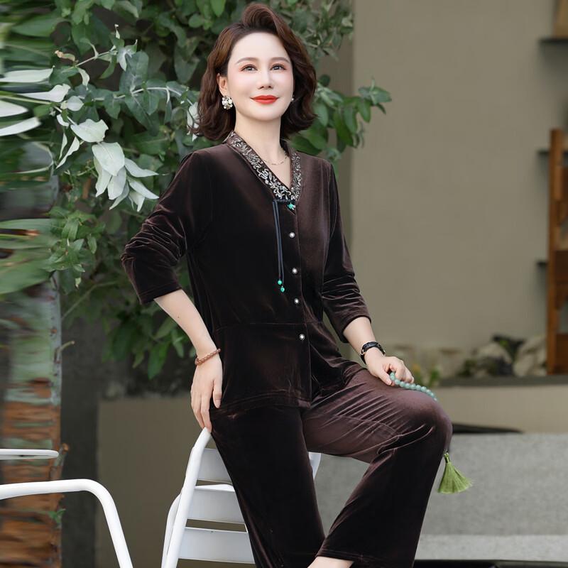 Yalu Mid-Aged Women's New Chinese Style Autumn/Spring Top & Base Layer Set