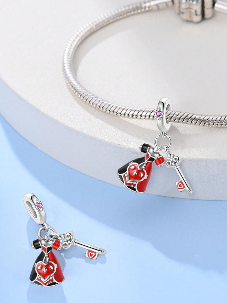 Charms Plata Valentine'S Day Love Red Heart Beads Charm Copper Plated Fit Charms Original Bracelet For Jewelry Making Diy Charm