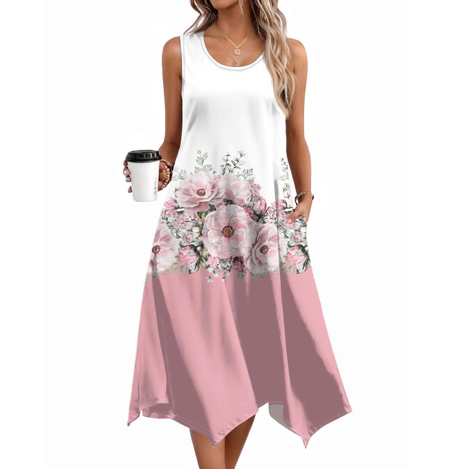 

Женские повседневные летние платья без рукавов, весеннее платье-кружево с оборками и цветочным принтом в стиле бохо для коктейльной вечеринки L розовый