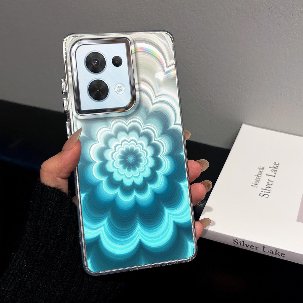 Case for OPPO Reno8 5G Iridescent Gradient Floral Clear Case,Shockproof Camera Lens Protection Reno8 5G синий