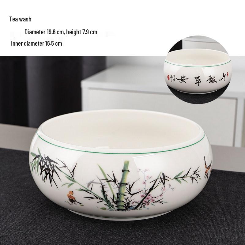 Large Chinese Style Blue and White Porcelain Tea Wash Basin and Cup Washer with Lan Ting Xu Calligraphy - Retro Ceramic Brush Washer