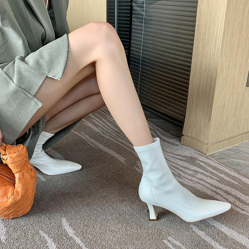 Small White Boots Children's New Thin Boots Long Boots But Knee High Heels High Boots Pointed