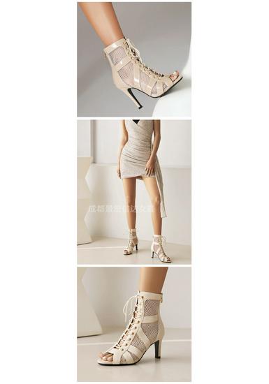 Dames Kant-up Mesh Hoge Hak Jazz Laarzen - Hol Ontwerp en Peep-Toe Dansschoenen, Ook Verkrijgbaar in Grote Maten.