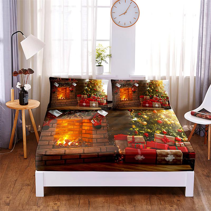 Bedding Set Christmas Fitted Sheet Set Bed Set Mattress Cover Four Corners Elastic Band Non Slip Bed Sheets and Pillowcases