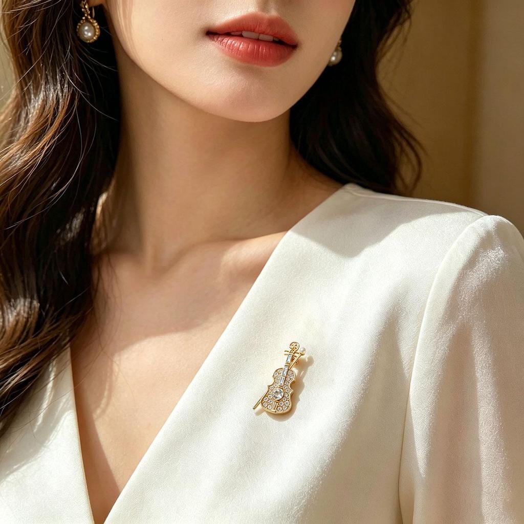 Korean Fashion Personality Daily Violin Brooch, Versatile Brooch Music Instrument Design Concert Accessory