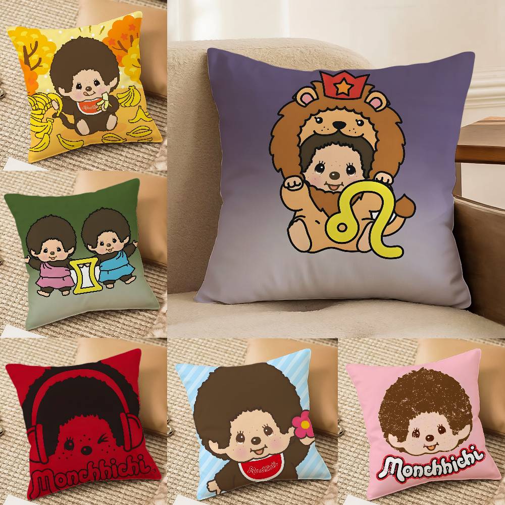 Cute Cartoon M-Monchhichis-MT Pillow Case Printed Brushed Fleece Pillow Baby Skin-Touch Eco-Friendly Dye-Sublimat
