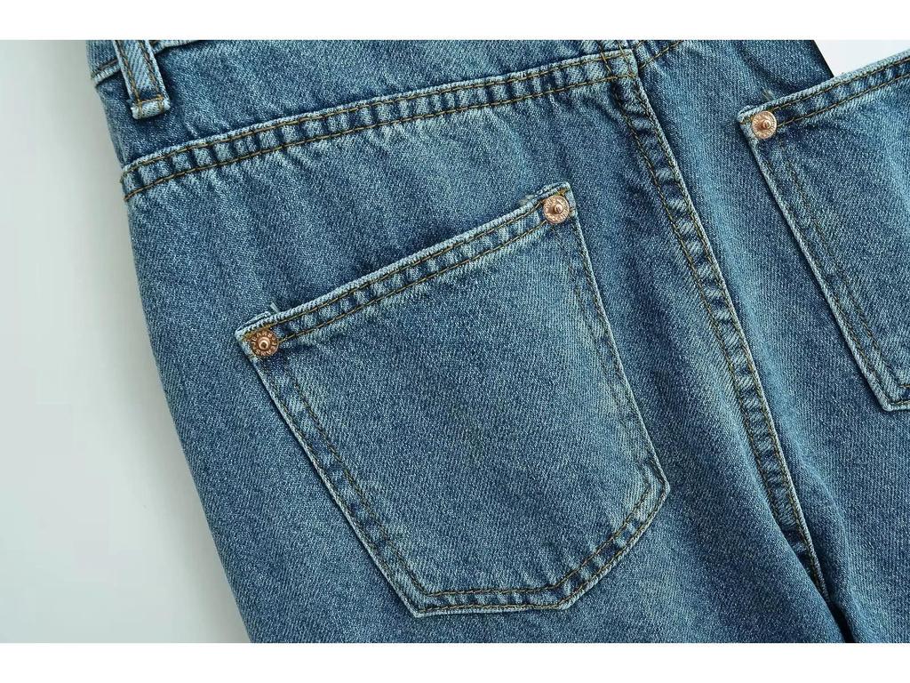 Women's Retro High-Waisted Wide-Leg Denim Pants - Washed, Loose, Floor-Length, Casual Designer Style