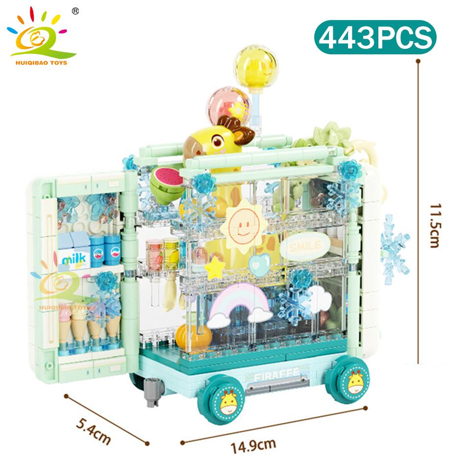 HUIQIBAO City Street View Series Cute Pet Wish Train Shop Mini MOC Model Building Block Micro Set Creative Store Bricks Toys Kid