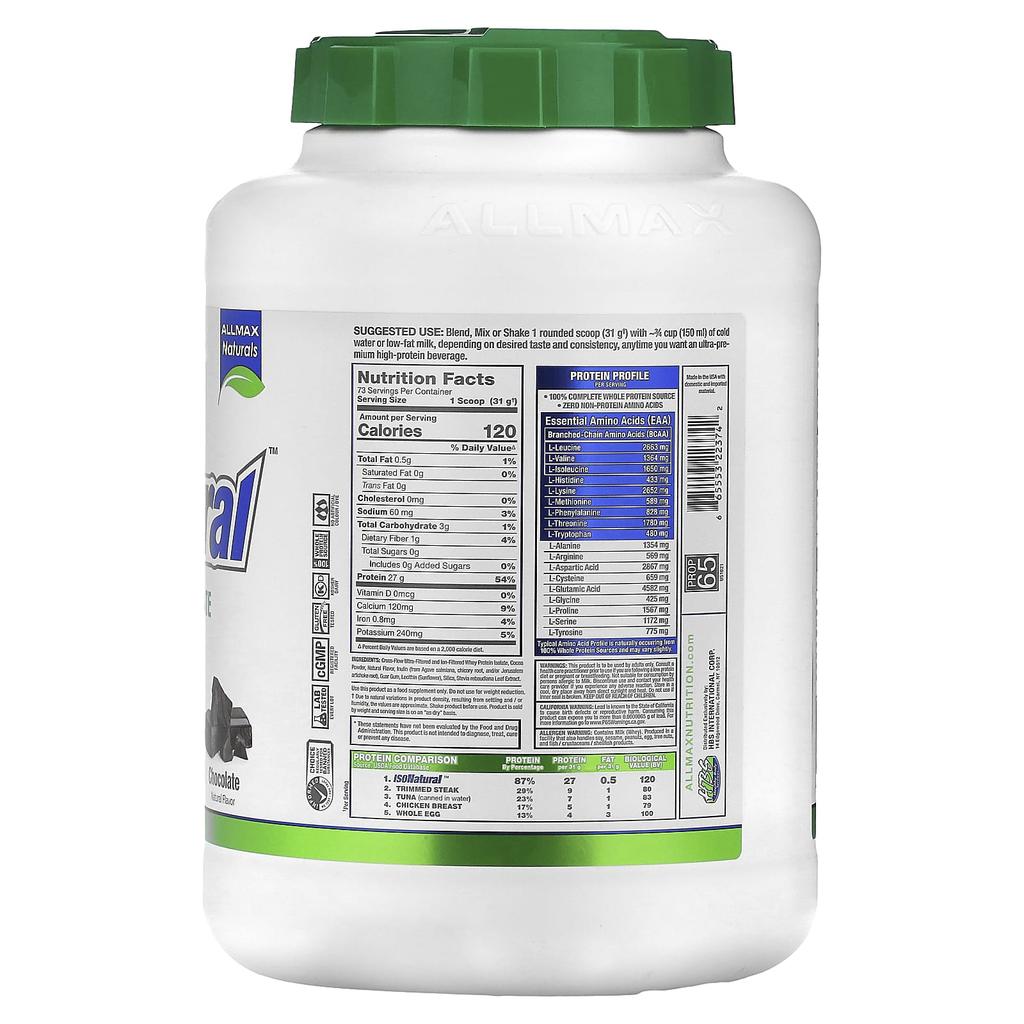 ALLMAX, IsoNatural, 100% Ultrapure Natural Whey Protein Isolate, Chocolate, 5 lbs