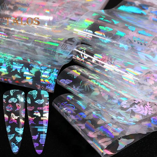 10ks/sada nálepka na nehty 3D gradientní lesklý laserový motýl ve tvaru barevného obtisku na nehty pro salon