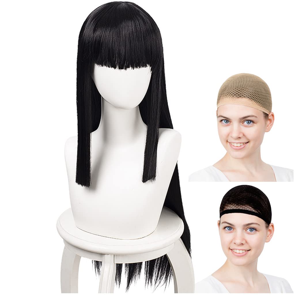 

Парик для косплея CaseEden, Длинный, 80 см, С полной челкой, Термостойкий, Черные волосы, В комплекте 2 сетки для парика