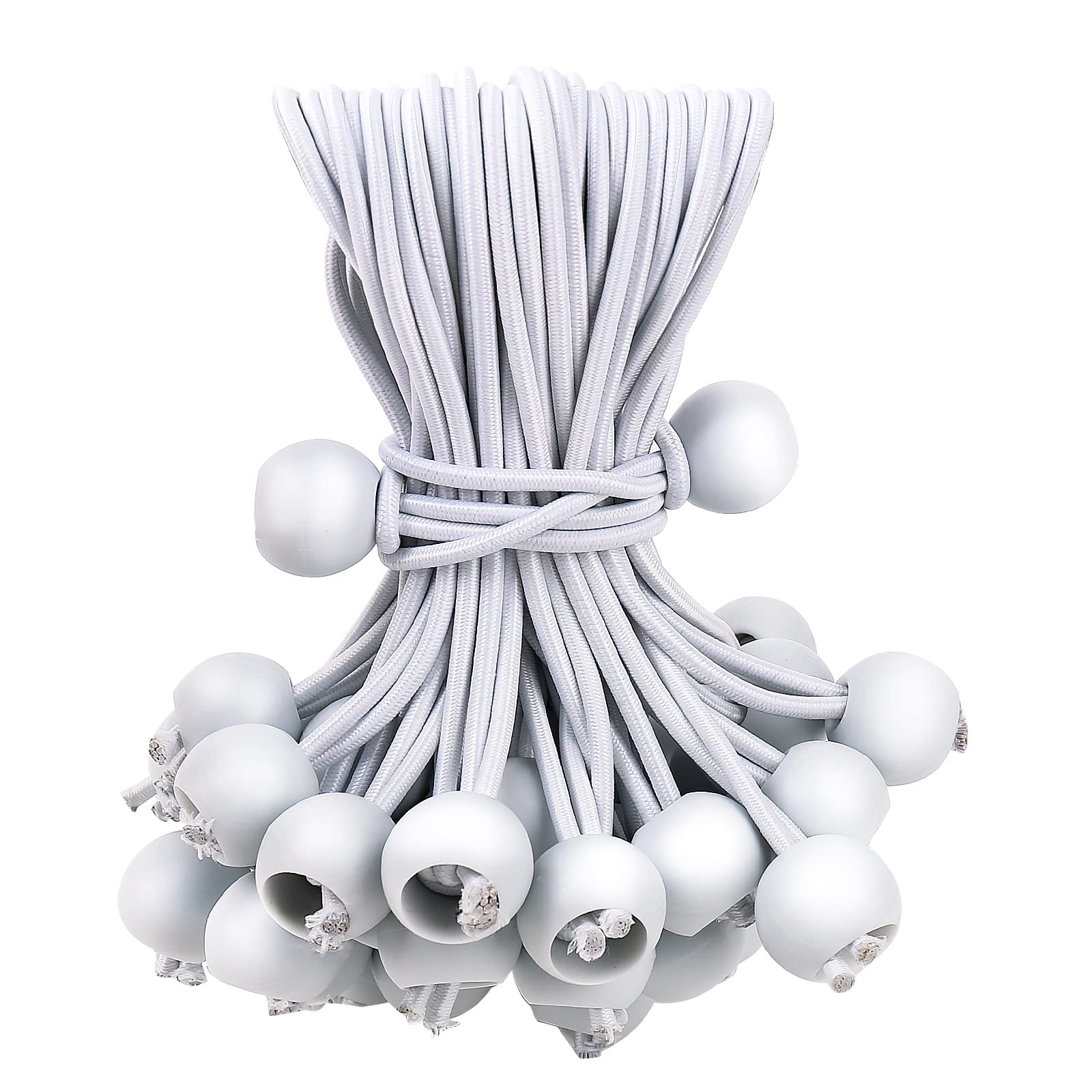 White Ball Bungee Cords,6 Inch Heavy Duty Outdoor Bungee Cord with Balls,Tarp Tie Down Bungee Balls for Shelter,Camping,Cargo,Tent Poles UV Resistant 6 inch