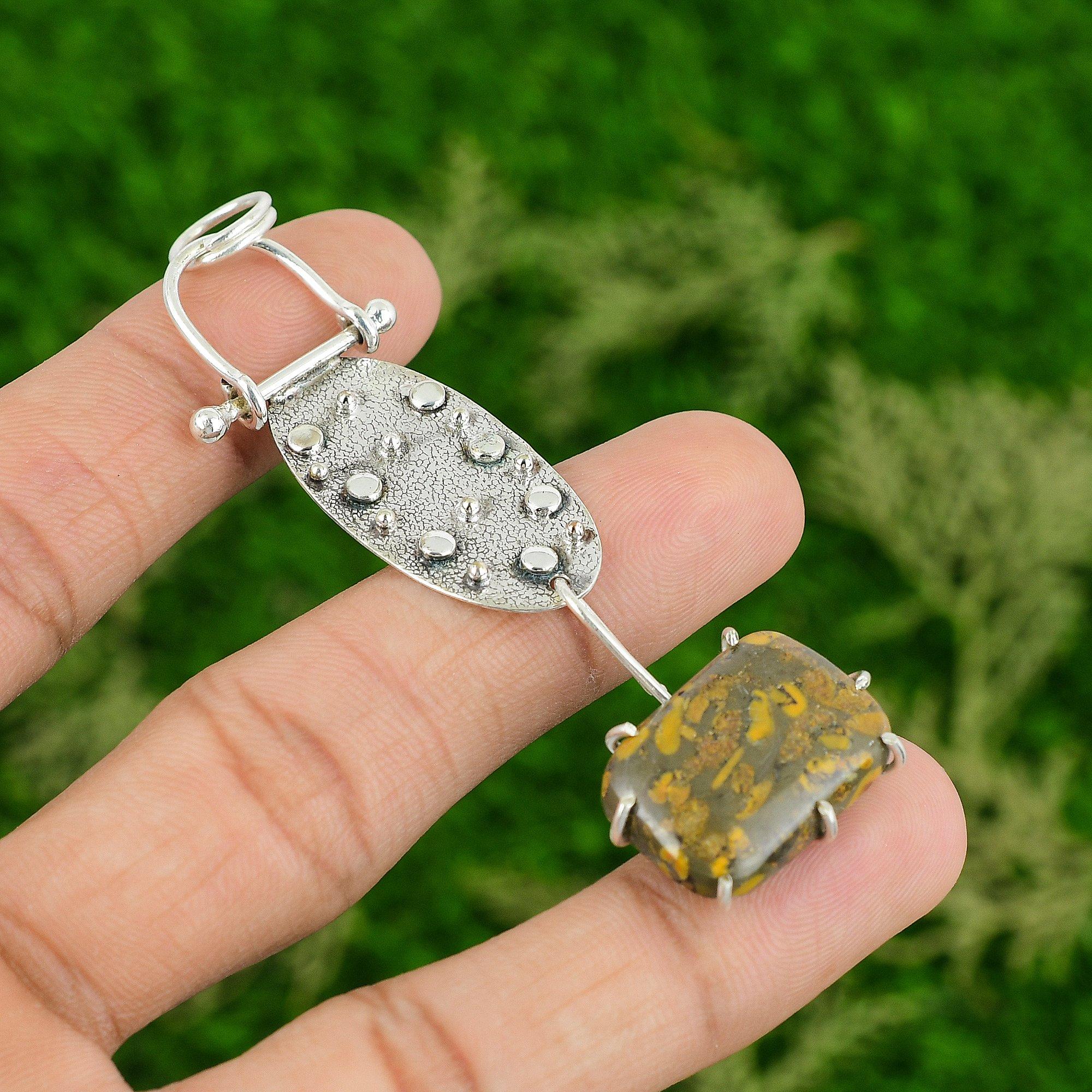 

925 Silver Rhyolite Gemstone Engagement Bezel Ethnic Art Deco Pendant Jewelry