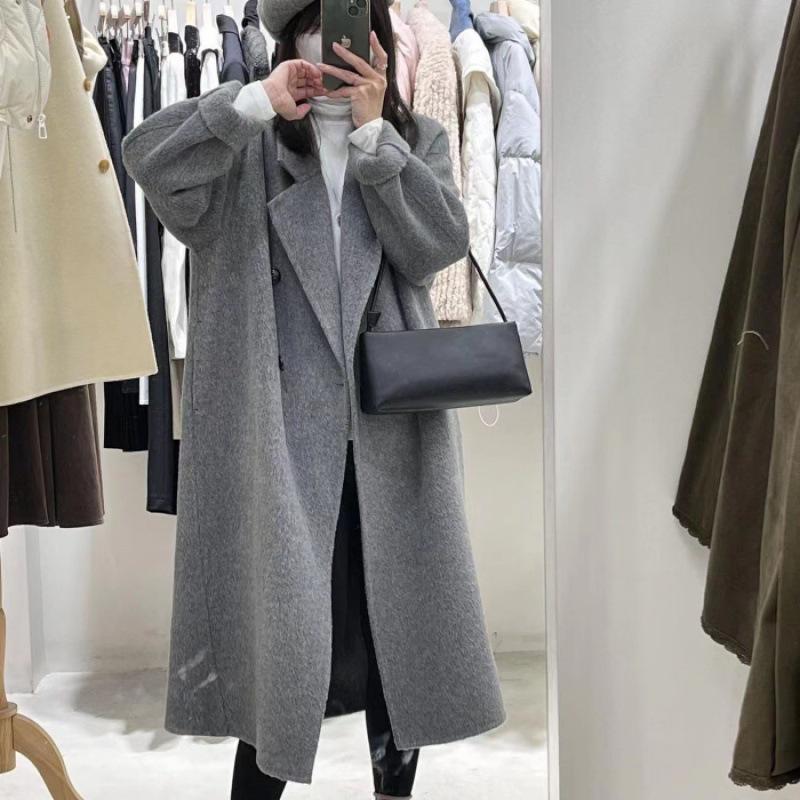 

Женское шерстяное пальто средней длины осень/зима 2023 года, стиль Хепберн, свободный крой, корейская мода. 2X-Large серый