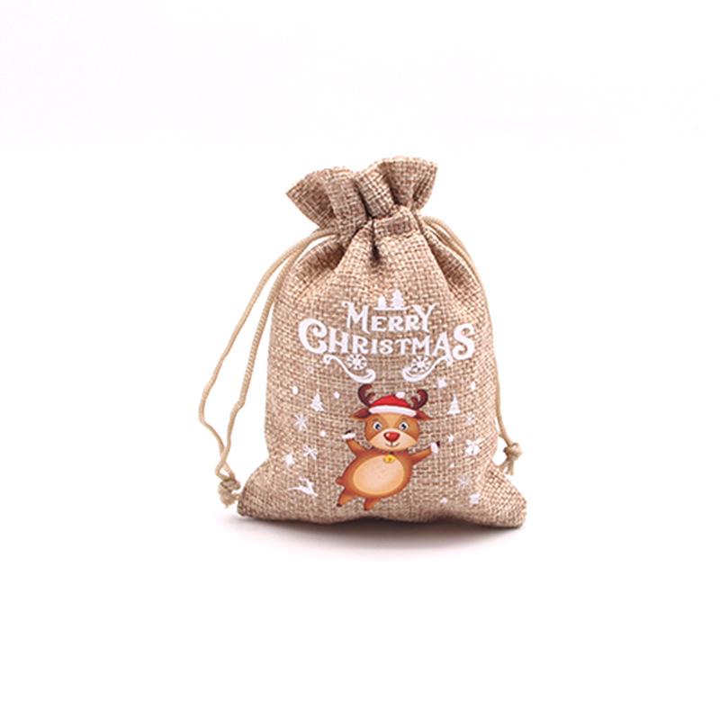 Jute-Style Christmas Gift Bag with Drawstring Closure - Small Candy & Apple Storage