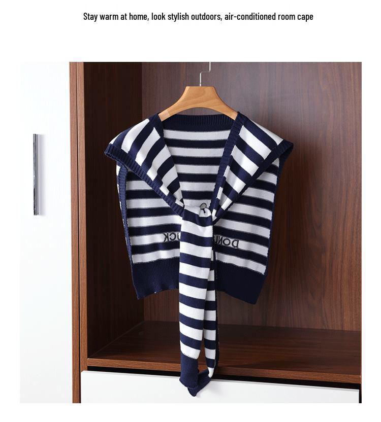 Donald Duck Embroidered Striped Wool Shawl - Women's Lightweight Knitted Scarf & Shoulder Protector for Spring & Autumn