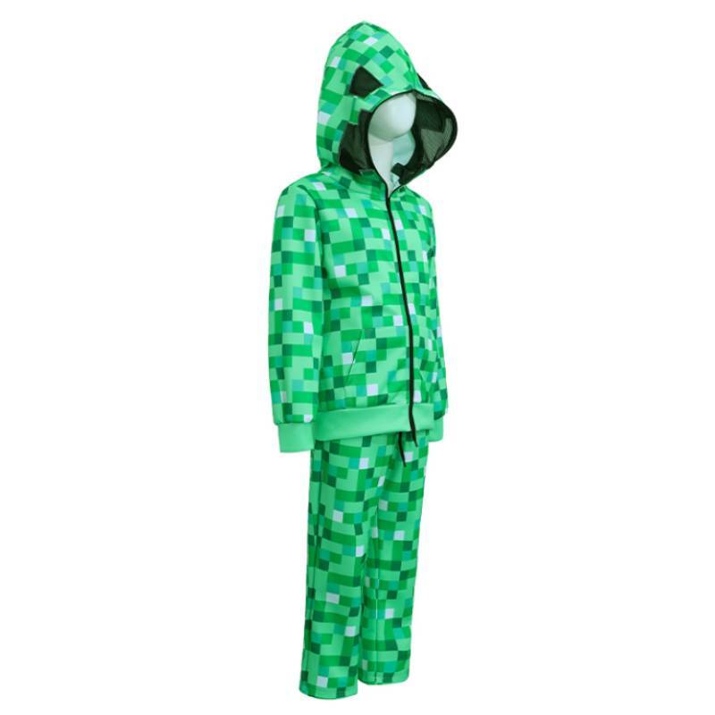 Minecraft Creeper Kids Hoodie And Pants Set With Polyester Fabric For Cosplay And Casual Wear
