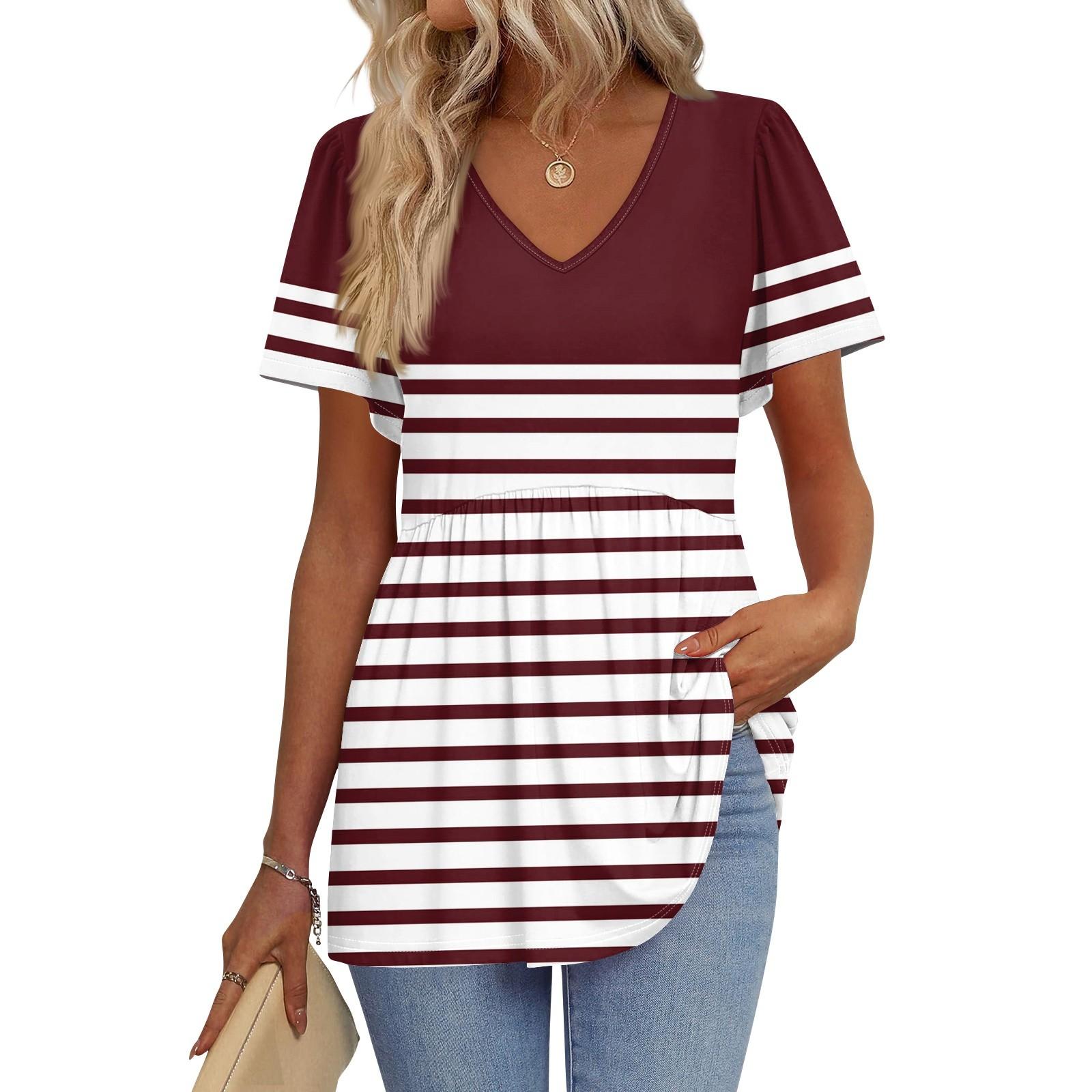 

Женские рубашки с коротким рукавом и оборками, повседневные наряды, модная футболка, топ XL винный