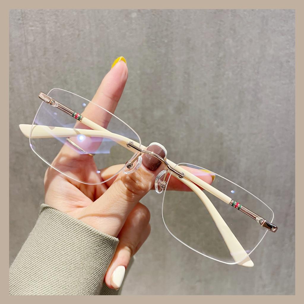 Rectangle Rimless Computer Glasses for Women Men Classic Fashion Square Anti Blue Light Ultra Light Eyewear