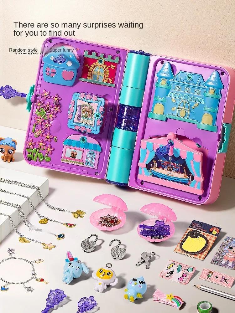 Playing House Games Lucky Treasure Box-Girl Surprise Blind Box with Music Pagoda Demolition DIY Jewelry Magic Book Children Toys