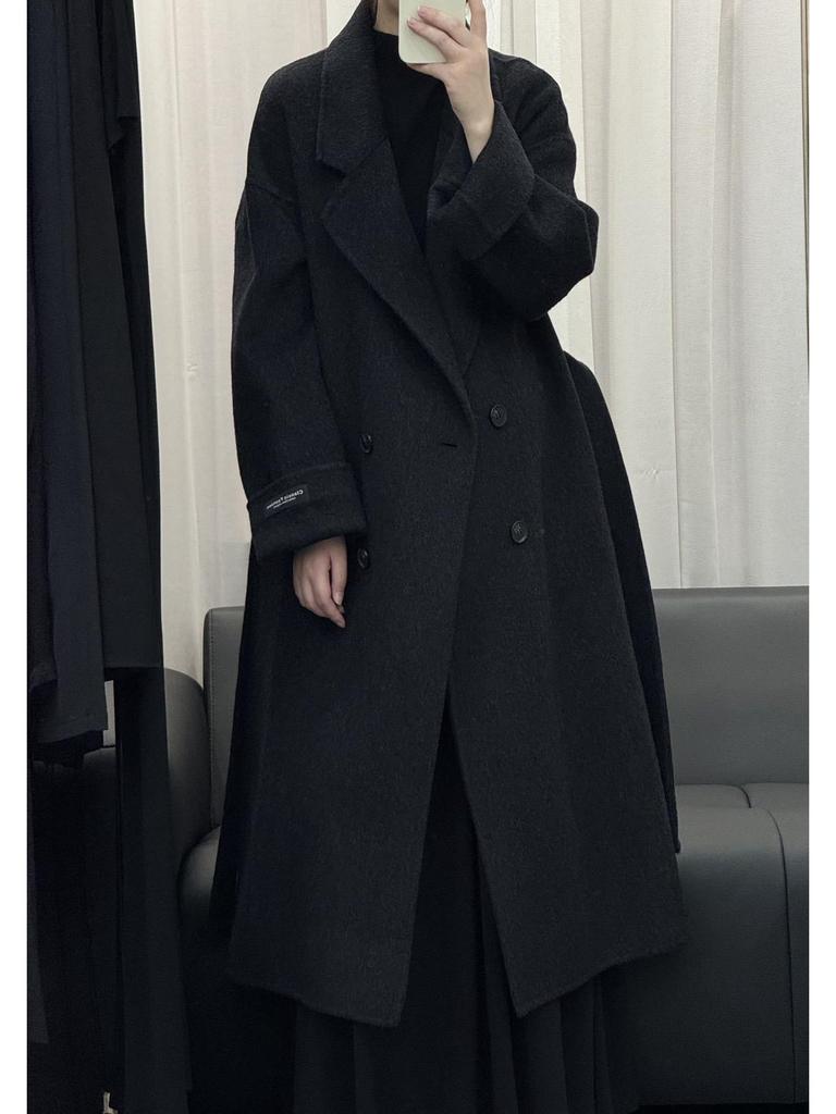 2025 Autumn/Winter Extra Long Korean Style Loose Fit Double-Faced Wool Coat