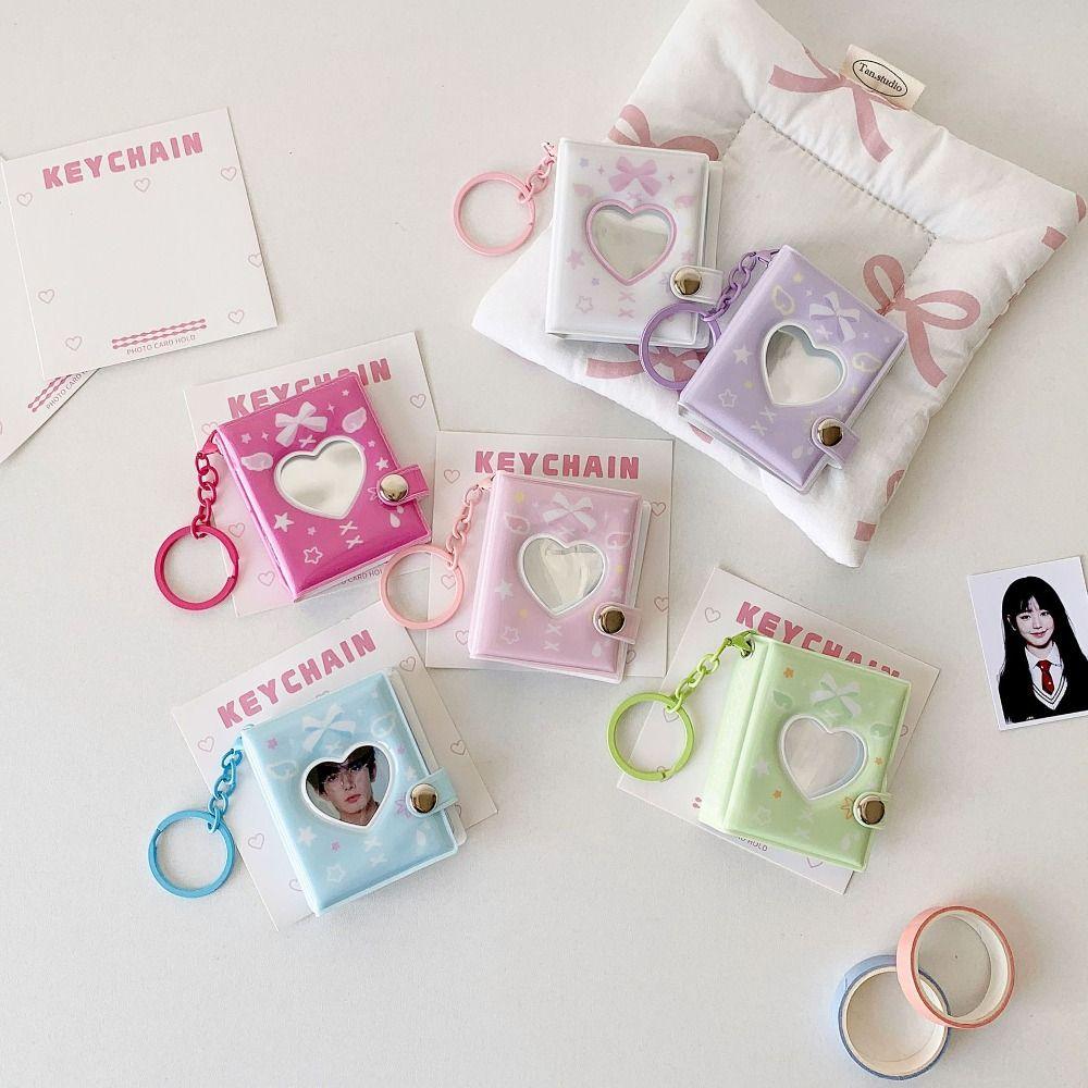Hanging Pocket Mini Photocards Holder Love Heart Hollow Picture Storage Keyring Backpack Keychain