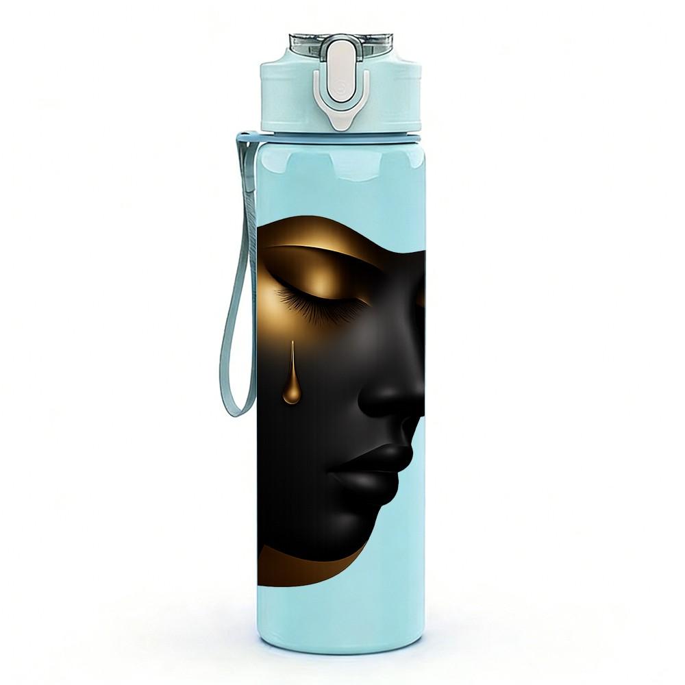 1PC Dark Woman Face Sculpture Print 750ml Color Plastic Sports Water Bottle Leakproof Flip Straw Lid Suitable for Sports Office Home Use
