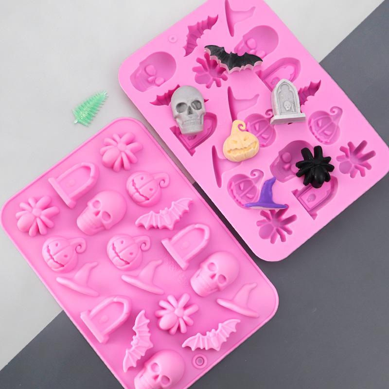 1Pc 18Cavities Halloween Silicone Molds Ghost Pumpkin Bat Skull Witch Hat For Diy Halloween Chocolate Candy Baking Mold