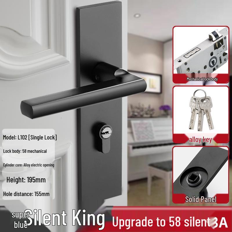 Magnetic Silent Black Wooden Bedroom Door Handle Lock