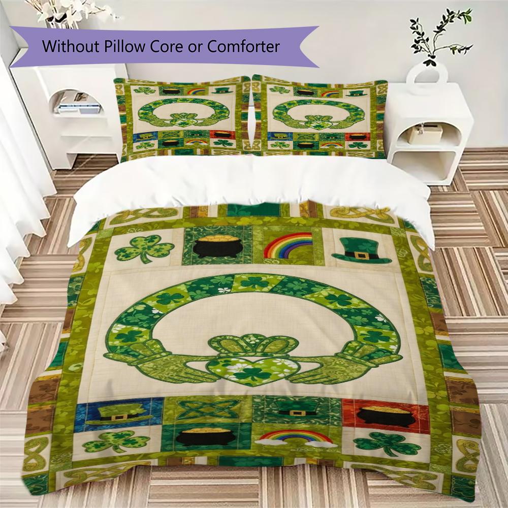 St.Patrick's Day Pattern Bedding uilt Set uilt Cover Pillowcase Home Decoration Birthday Gift (1 * duvet cover + 2 * pillowcase without core)74
