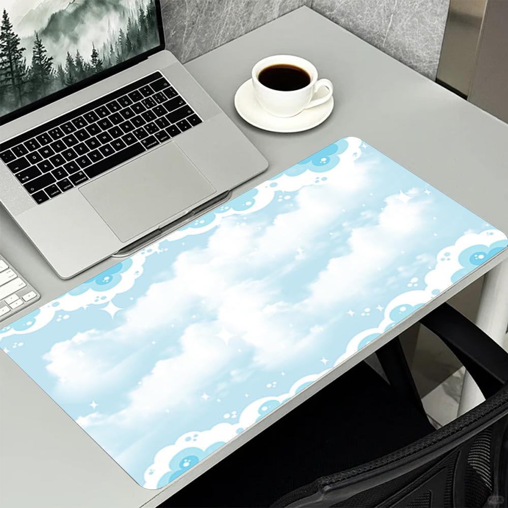Pastel Blue Sky Cloud Star Gaming Mousepad NonSlip Rubber Desk Mat Dreamy Soft Aesthetic Art For Laptop Pc Gaming And Daily Use