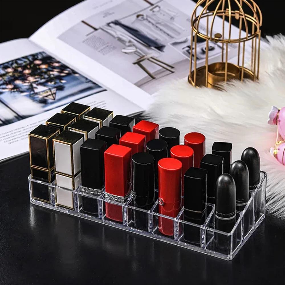 Clear 12 Grid Lipstick Stand Case Makeup Organizer Storage Box Lipstick Display Stand Holder Cosmetic Jewelry Organizer Box