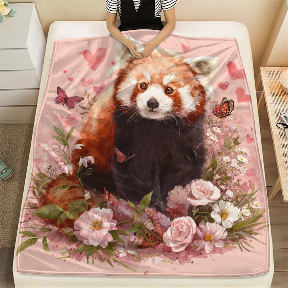 Pink Red Panda pattern Flannel Blanket, High quality Comfortable for All Seasons, Home Decor, Warmth and Comfort, Perfect for Gifts.