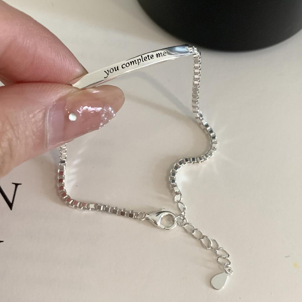 PANJBJ 925 Silve Beads Letters Bracelet for Women Girl Gift Punk Good Luck Simplicity Jewelry