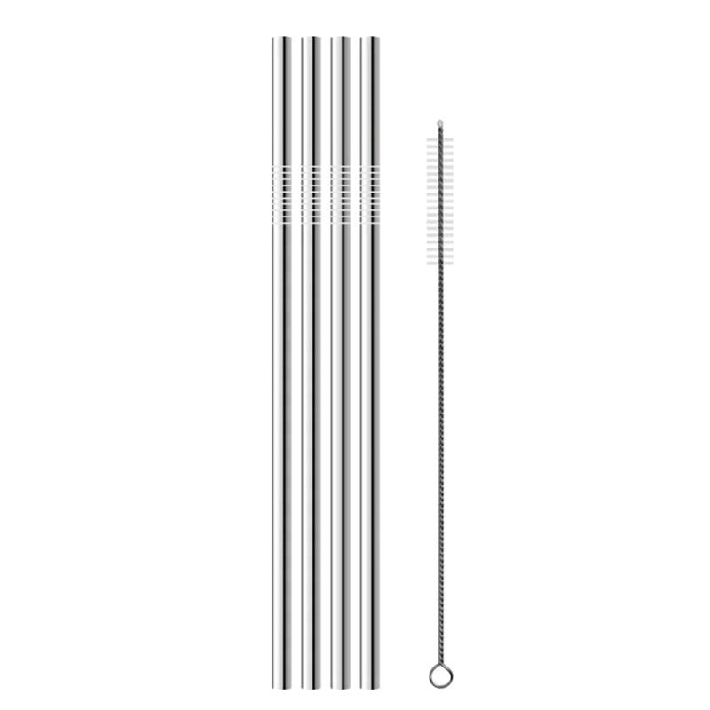 Reusable Stainless Steel Straws Eco Friendly Metal Drinking Straw Set Long Silver Bent Straight Straws Bar Cocktail Accessories