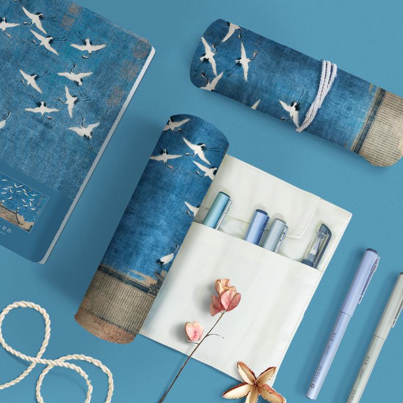 Jiujiu Stationery Creative Chinese Style Retro Roller Blind Pencil Case - Large Capacity Japanese Fabric