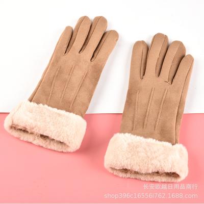 Gloves Women's Warm Touch Screen Fleece Thickened Cute Korean Version Outdoor Cycling Driving Autumn and Winter Student Cycling Male