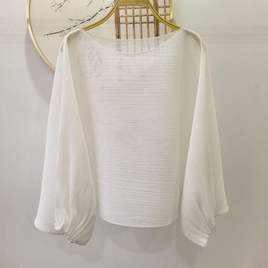 Early Spring High-End Pleated Batwing Sleeve Mesh Top - Japanese Korean Casual Sweet Style