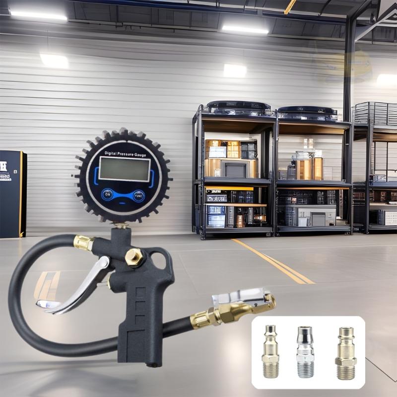 Digital Tire Inflator for Car and Motorcycle Tire Care with Lighted Pressure Display, Hose Tool and Grip Body Design