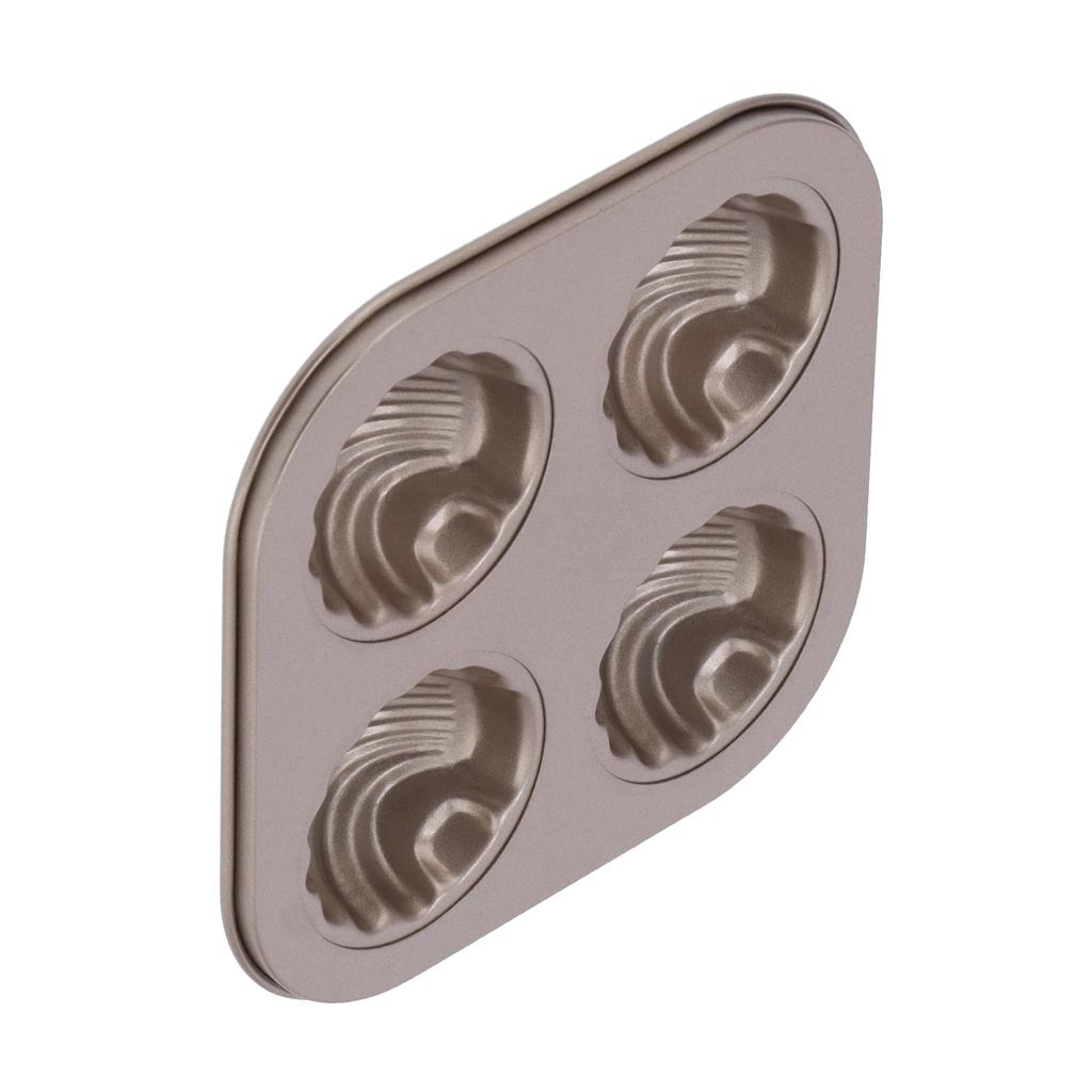 4Cavity Quadrate Baking Pan Mini NonStick Heavy Duty Carbon Steel Cupcake Mold for Microwave(Deep Shell Baking Pan )